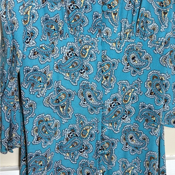J. Crew Sky Blue Paisley V-Neck Long Sleeve Dress Puff Sleeve Button Front 4 - Picture 4 of 9